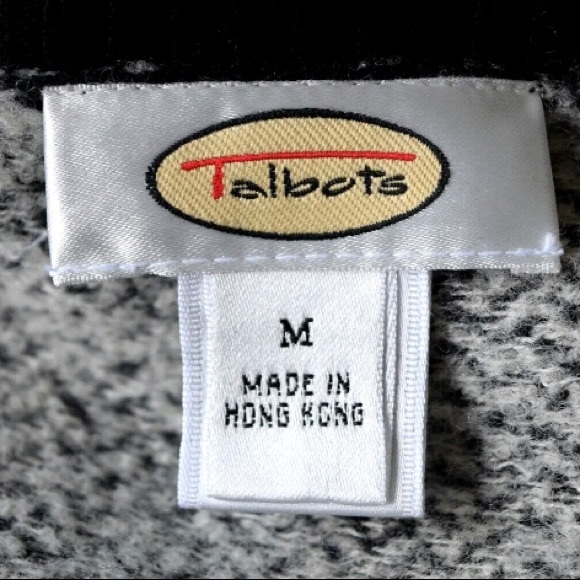 Talbots Wool Rayon Silk blend Cardigan Grey Black Front button, Sz M - Picture 3 of 6